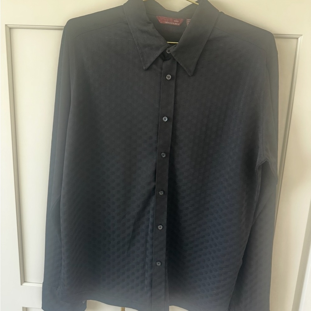 Zara Black Dress Shirt with Textured Pattern